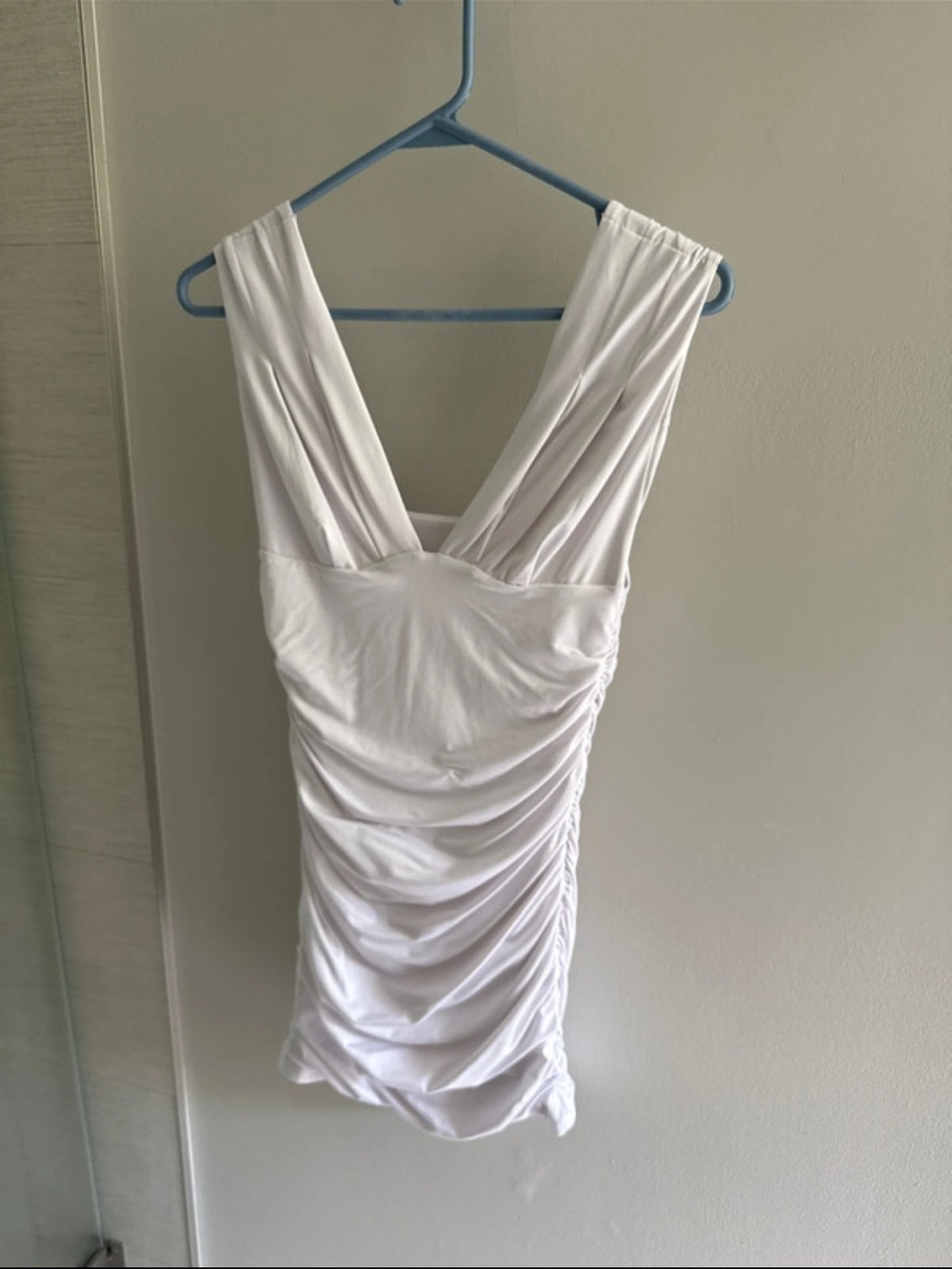 White Ruched V-Neck Cocktail Dress